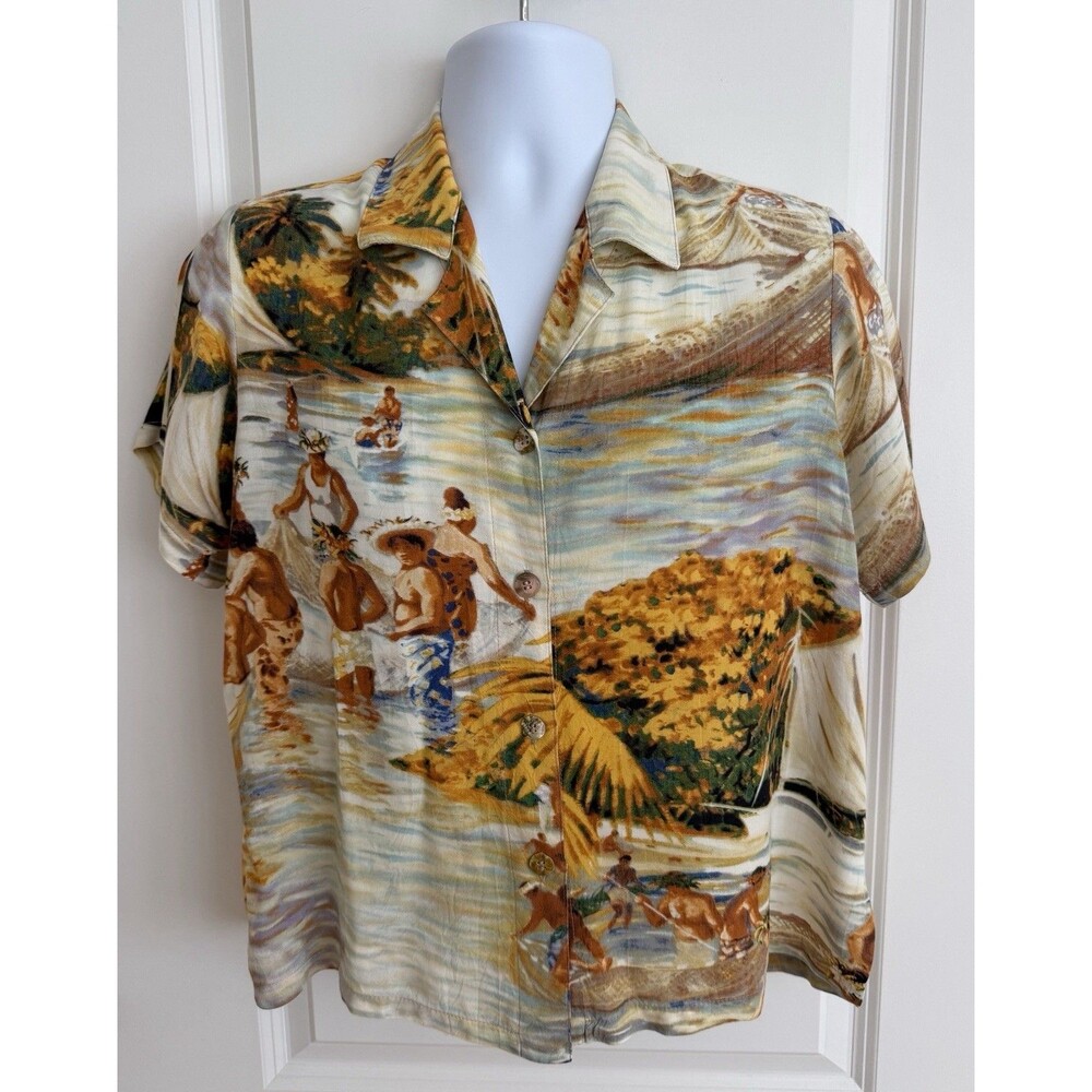 Jams World Women’s Hawaiian Blouse, Medium, “Hukilau”, EUC